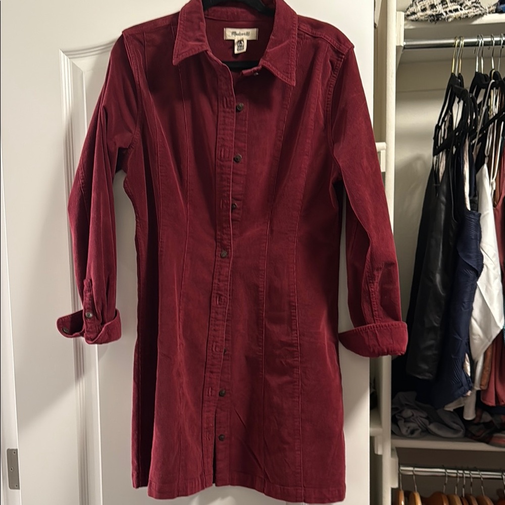 Dark red/Wine Corduroy Button-Up Dress/jacket